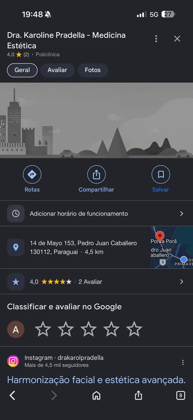Perfil de Dra. Karoline Pradella no Google Maps