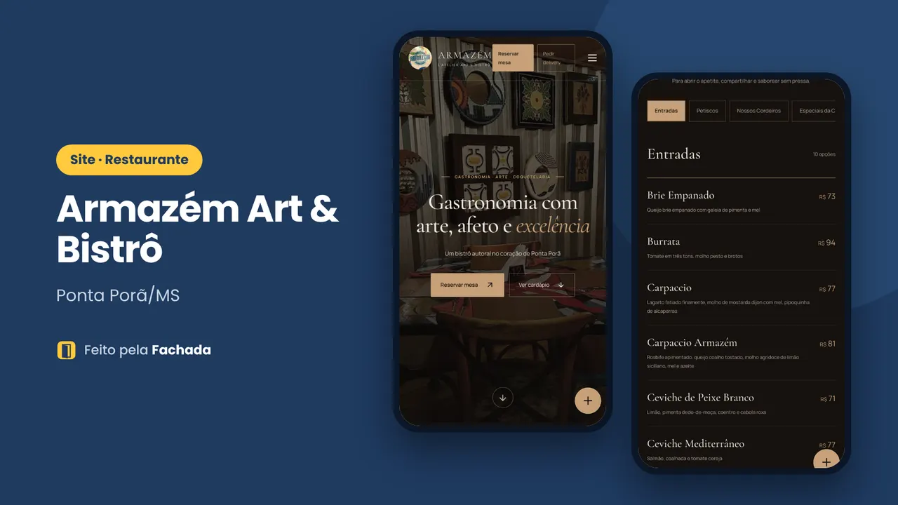 Site do restaurante Armazém Art & Bistrô aberto no celular